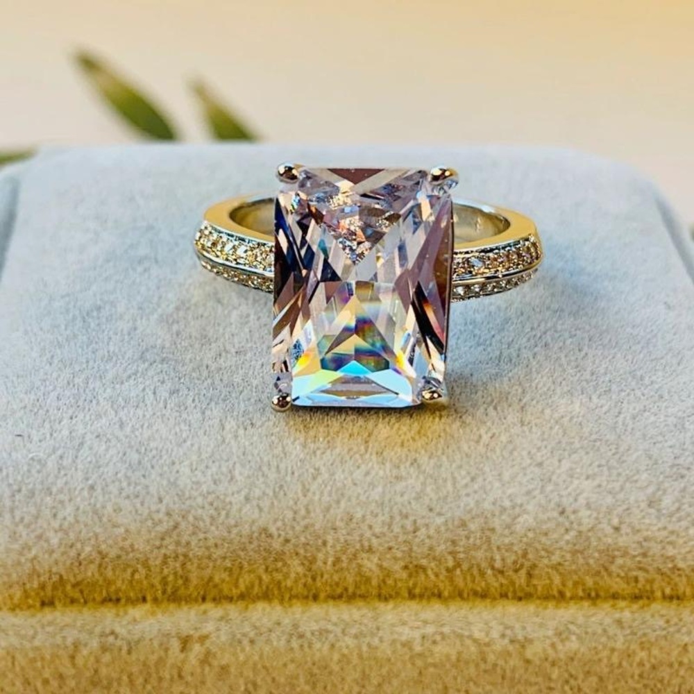Large Emerald Cut Cubic Zirconia Ring